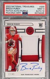 2022 PANINI NATIONAL TREASURES BROCK PURDY PATCH AUTO RPA-PURPLE #200 MINT 9
